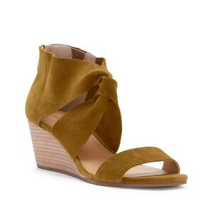 LUCKY BRAND Tammanee green olive brown suede wedge sandal, size 9.5